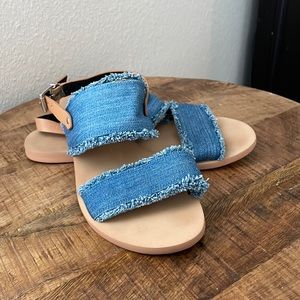 Rebecca Minkoff Denim Fringe Flat Sandals